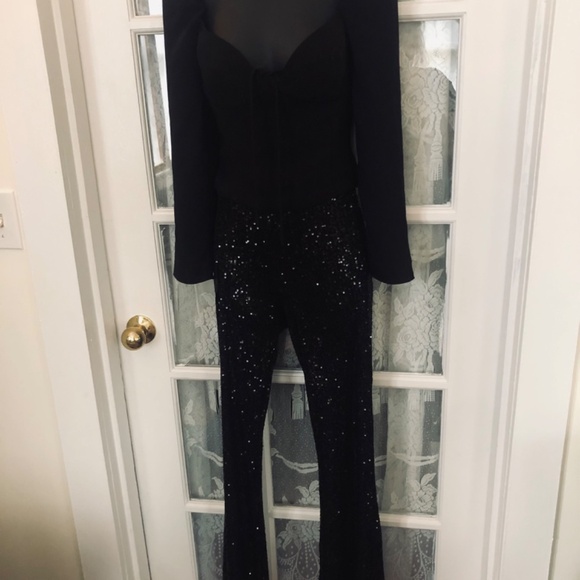 Forever 21 size exsmall black sequinned pants, wide bell bottoms, elastic waist - Picture 4 of 8